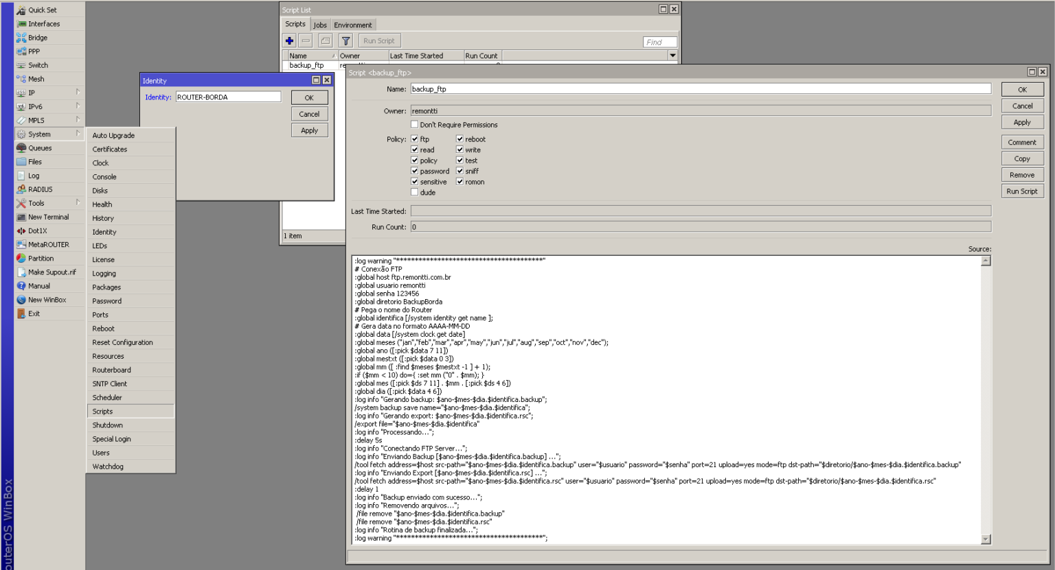 Mikrotik script Backup load. SQL FTP Backup. Mikrotik скрипт запись информации в Лог-файле. SQL Backup and FTP root password.